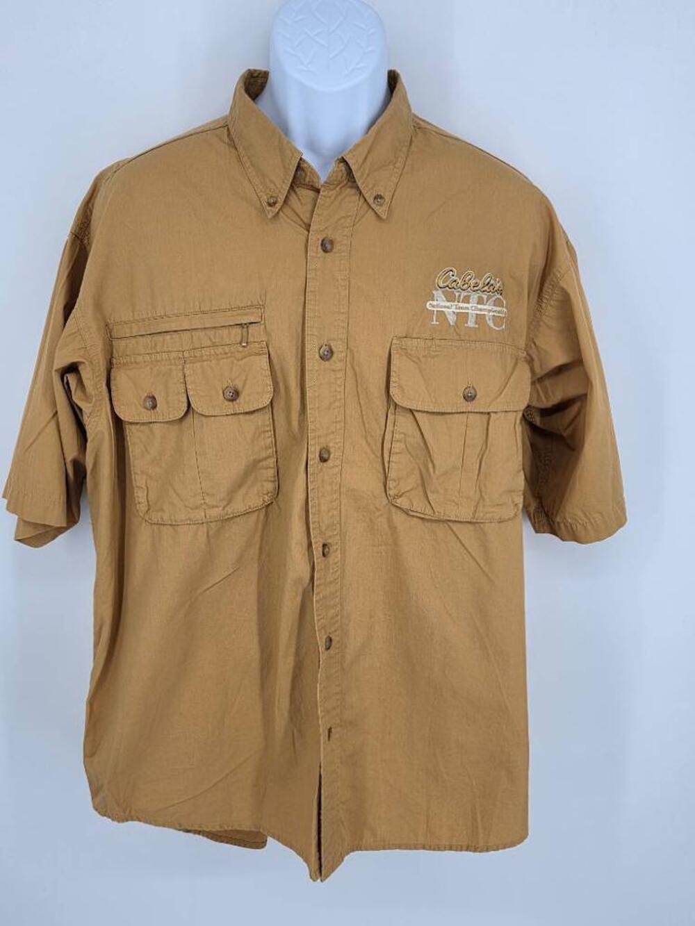Cabela's Vintage Fishing Shirt NTC National Team Championship Khaki Men Size L